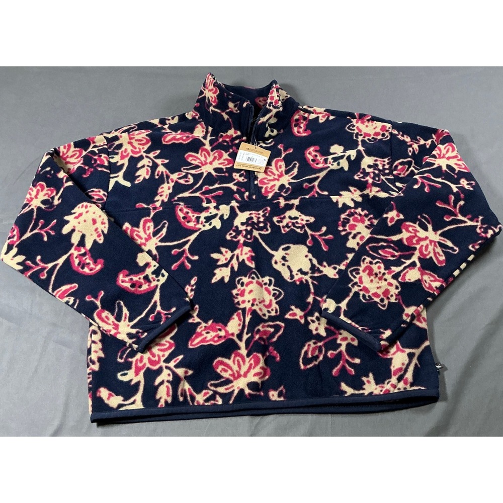 Eddie Bauer Quest 2.0 Fleece Pullover Navy Pink Floral 1/4 Zip Small 6187
